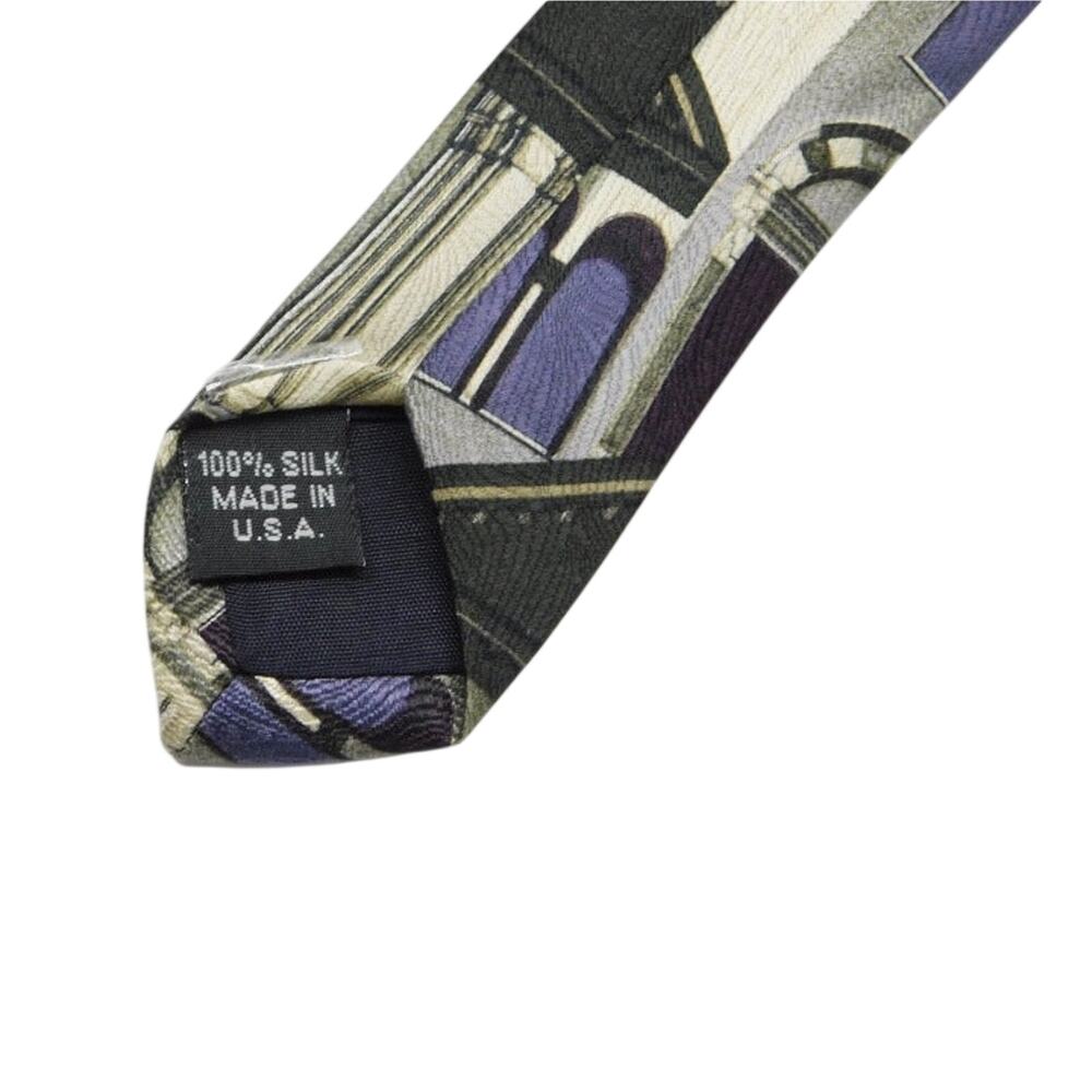 Structure Silk Tie Architecture Buildings Cityscape Geometric Black Blue Necktie - Picture 5 of 5
